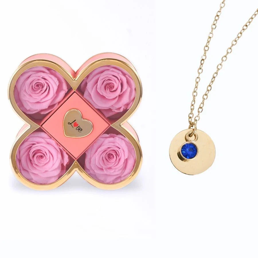 Caixa Amor de Quatro Rosas & Colar Gravado