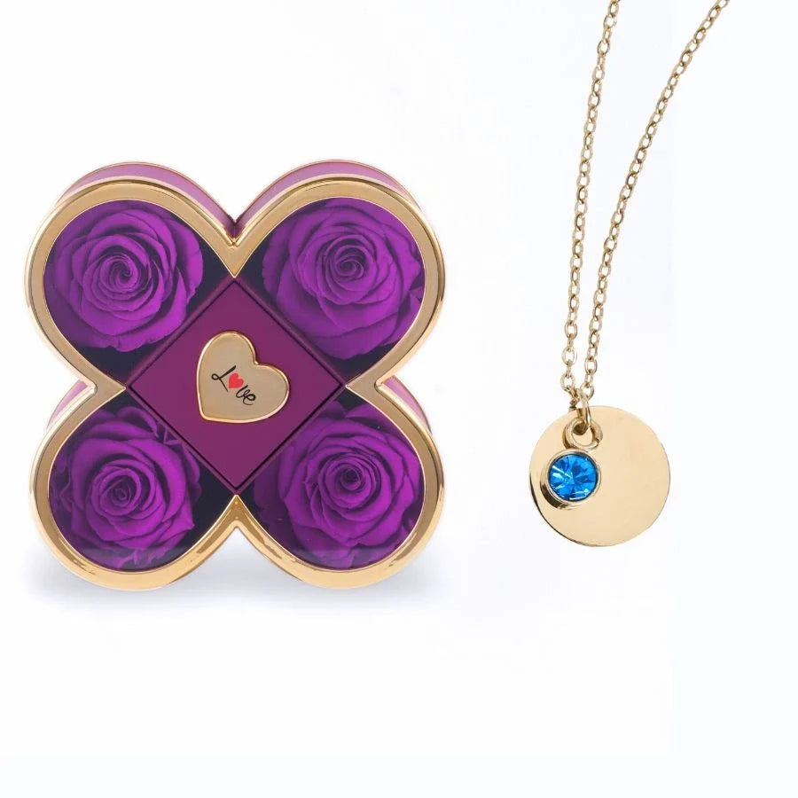 Caixa Amor de Quatro Rosas & Colar Gravado