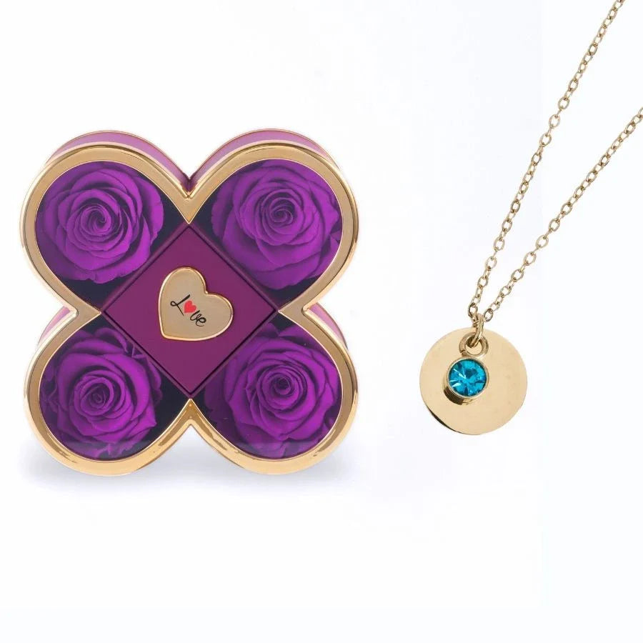 Caixa Amor de Quatro Rosas & Colar Gravado