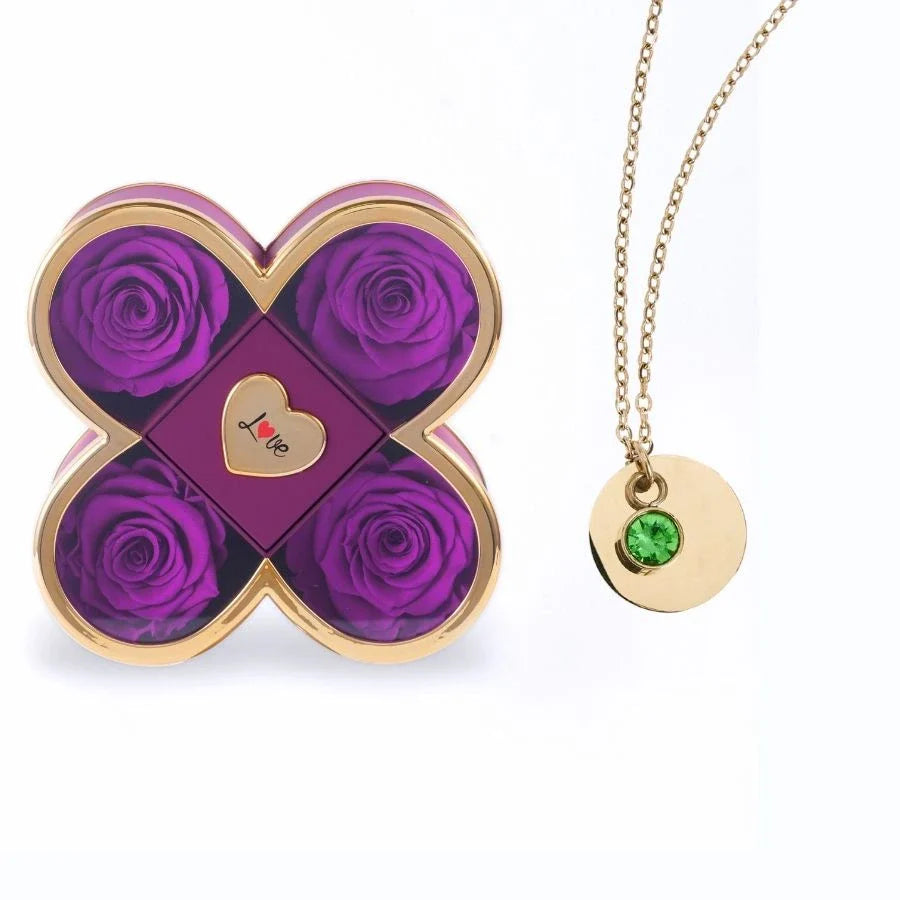 Caixa Amor de Quatro Rosas & Colar Gravado