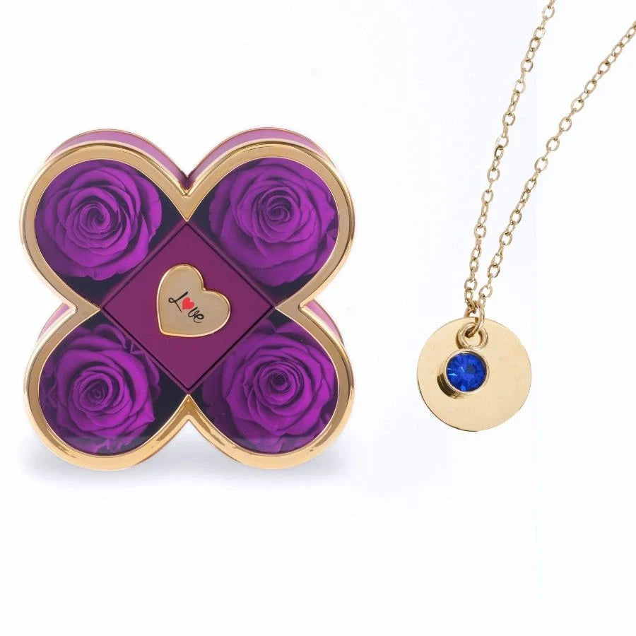 Caixa Amor de Quatro Rosas & Colar Gravado