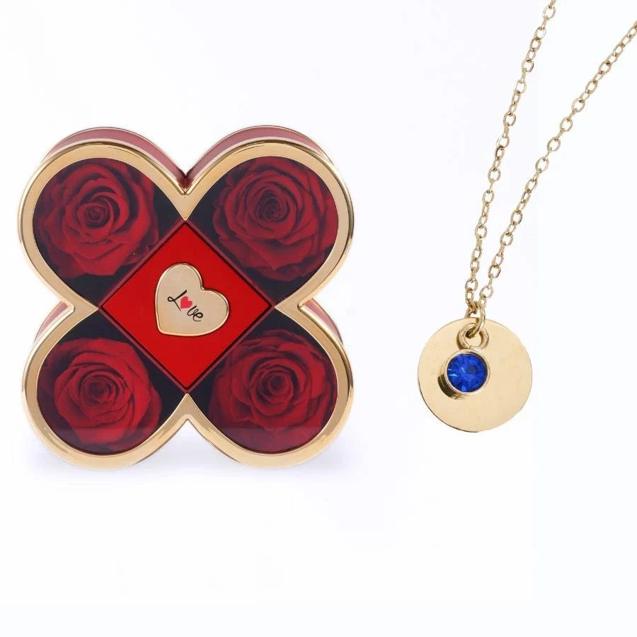 Caixa Amor de Quatro Rosas & Colar Gravado