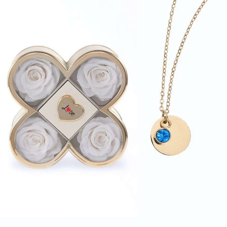 Caixa Amor de Quatro Rosas & Colar Gravado