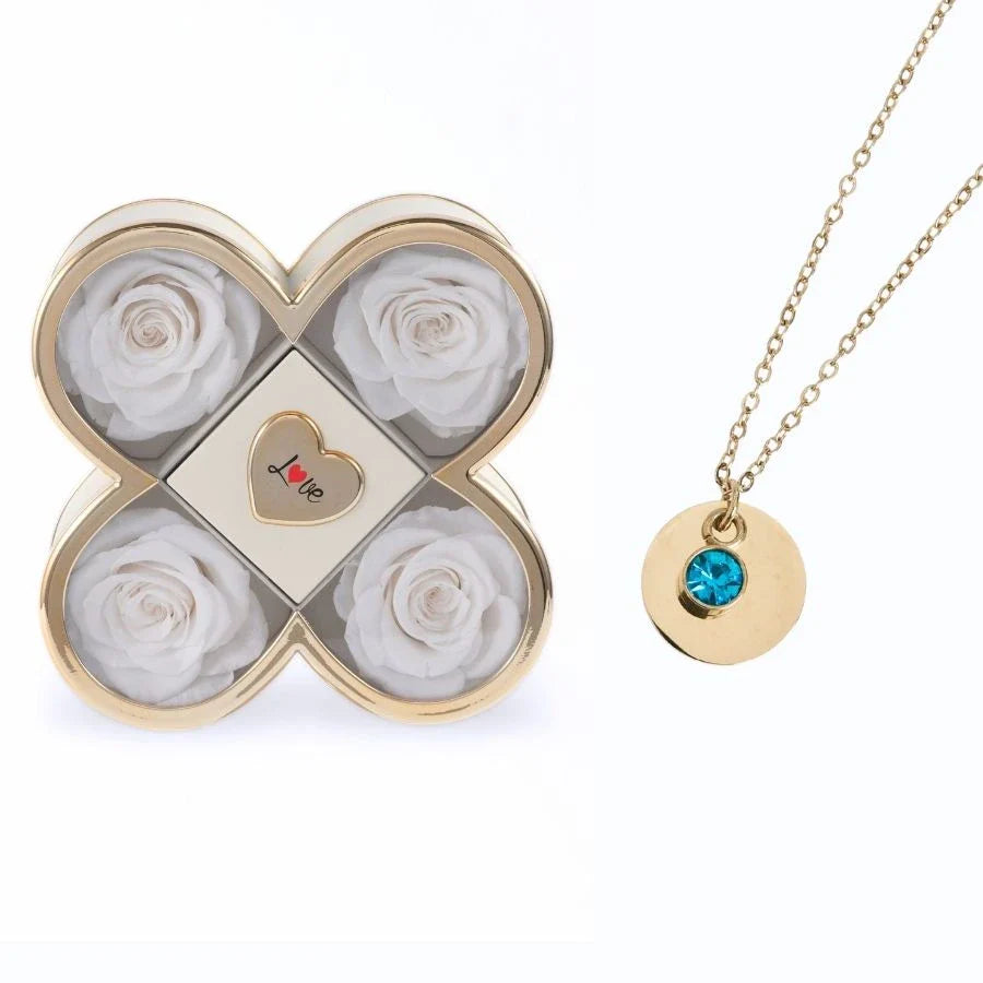 Caixa Amor de Quatro Rosas & Colar Gravado