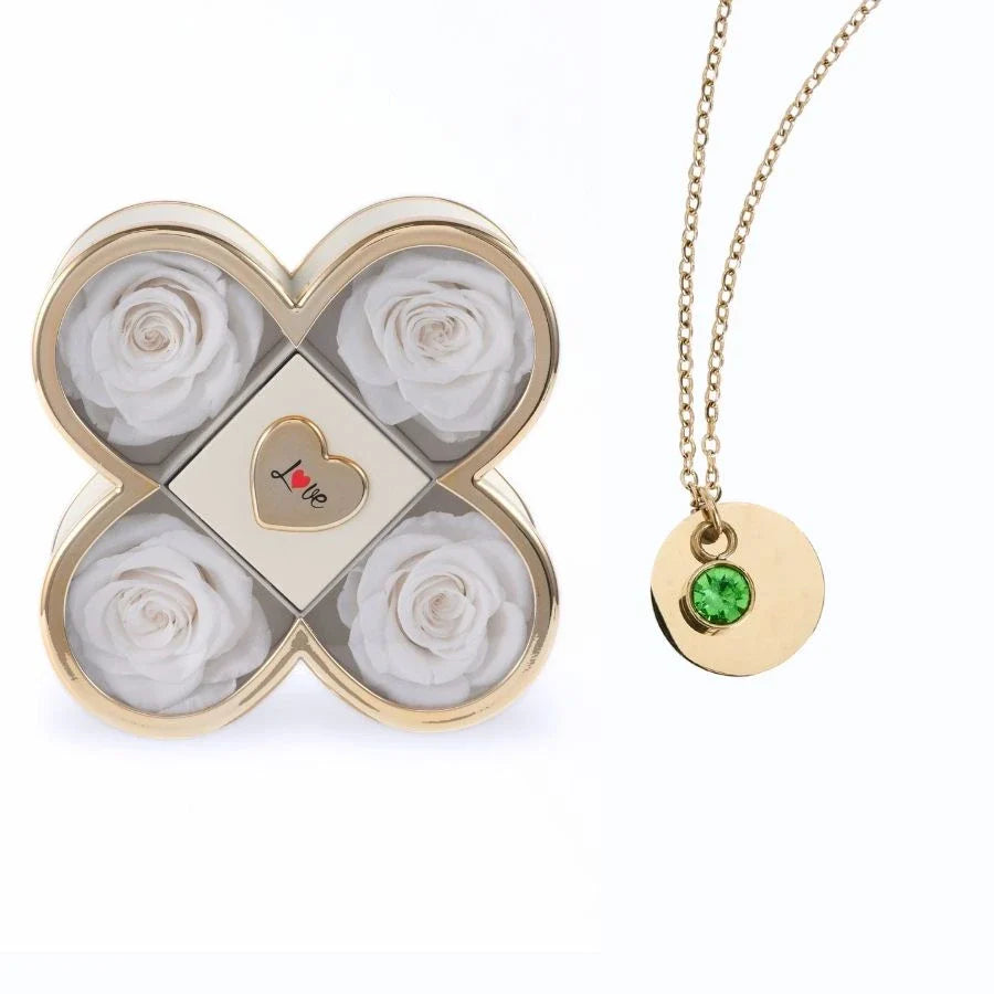 Caixa Amor de Quatro Rosas & Colar Gravado