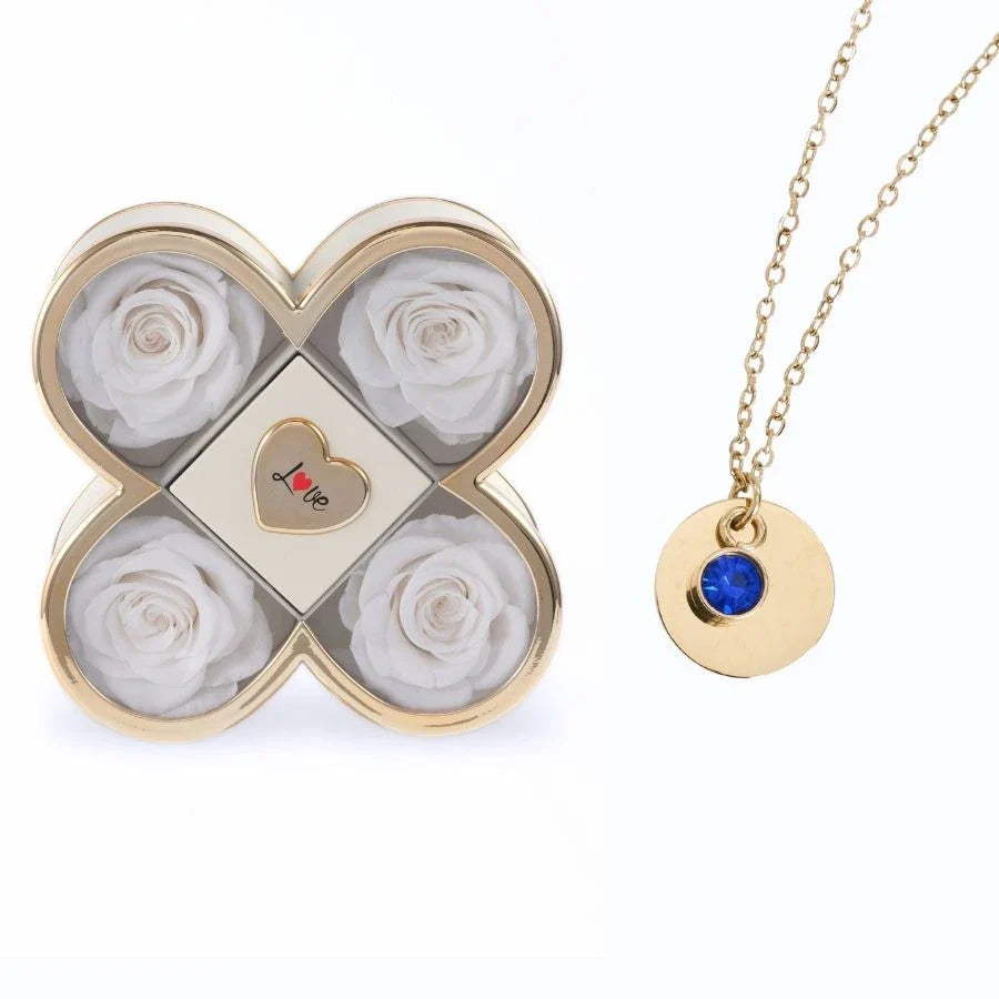 Caixa Amor de Quatro Rosas & Colar Gravado