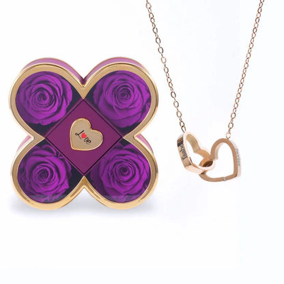 Caixa Amor de Quatro Rosas & Colar Personalizado