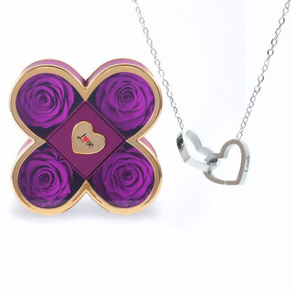 Caixa Amor de Quatro Rosas & Colar Personalizado