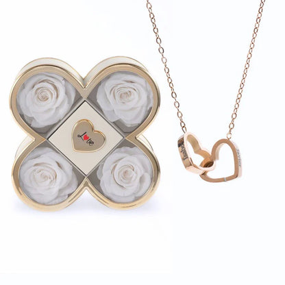 Caixa Amor de Quatro Rosas & Colar Personalizado