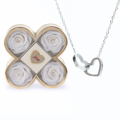 Caixa Amor de Quatro Rosas & Colar Personalizado