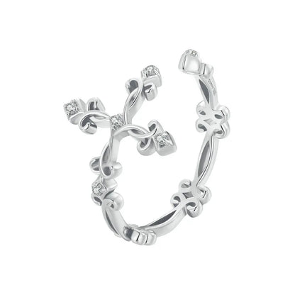 Anel Cruz Flor Prata 925