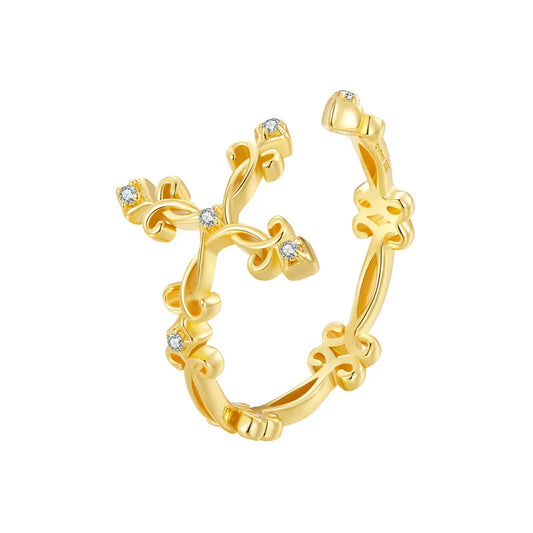 Anel Cruz Flor Prata 925