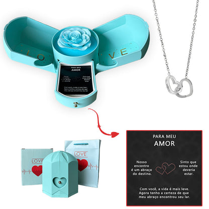 Caixa com Rosa Eterna & Colar Coração Personalizado